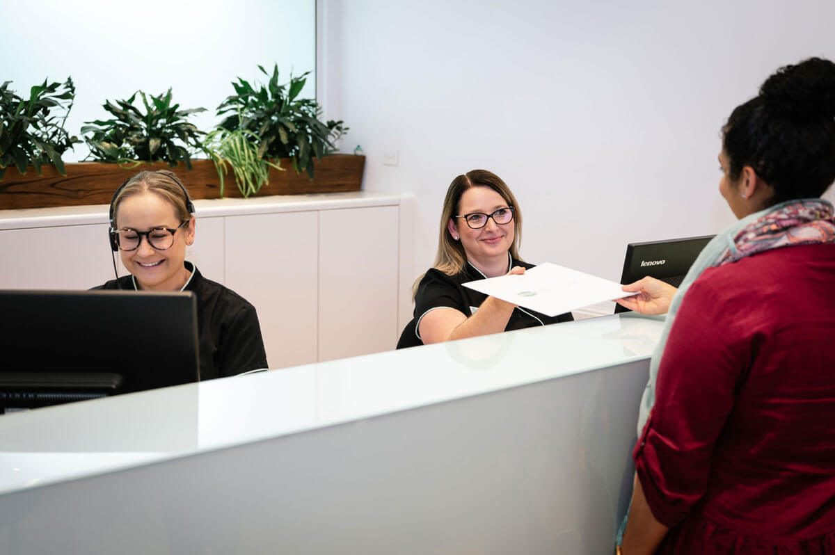 The reception desk at Red Hill Dental Practice